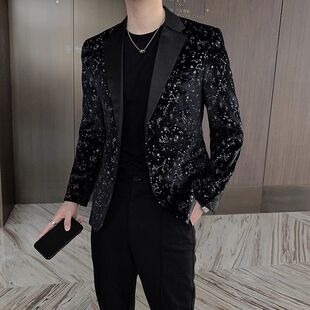 2026新款高端小西装潮男网红夜店个性花西服春装舞台礼服修身外套