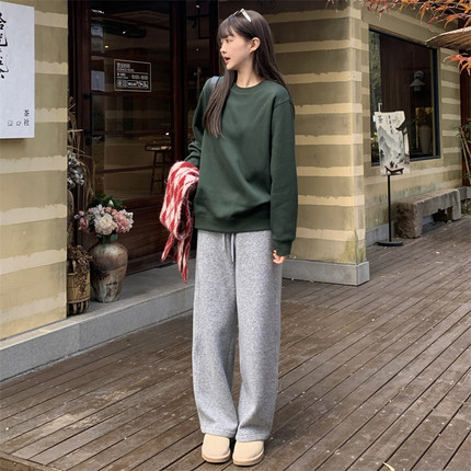 Seawhen海维恩2025年冬季新款羊毛粗针毛呢加绒弯刀裤休闲裤3840