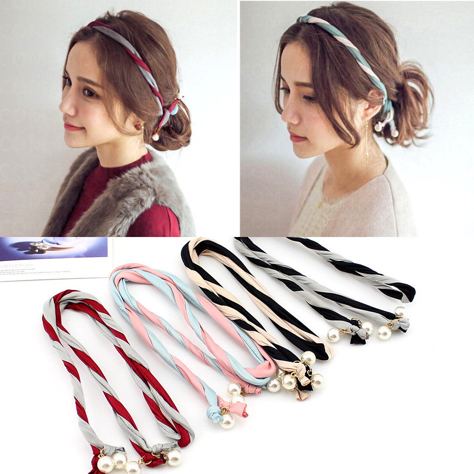 韩国布艺发箍珍珠百变组合发带发圈韩版盘发头带发圈头箍头饰发饰