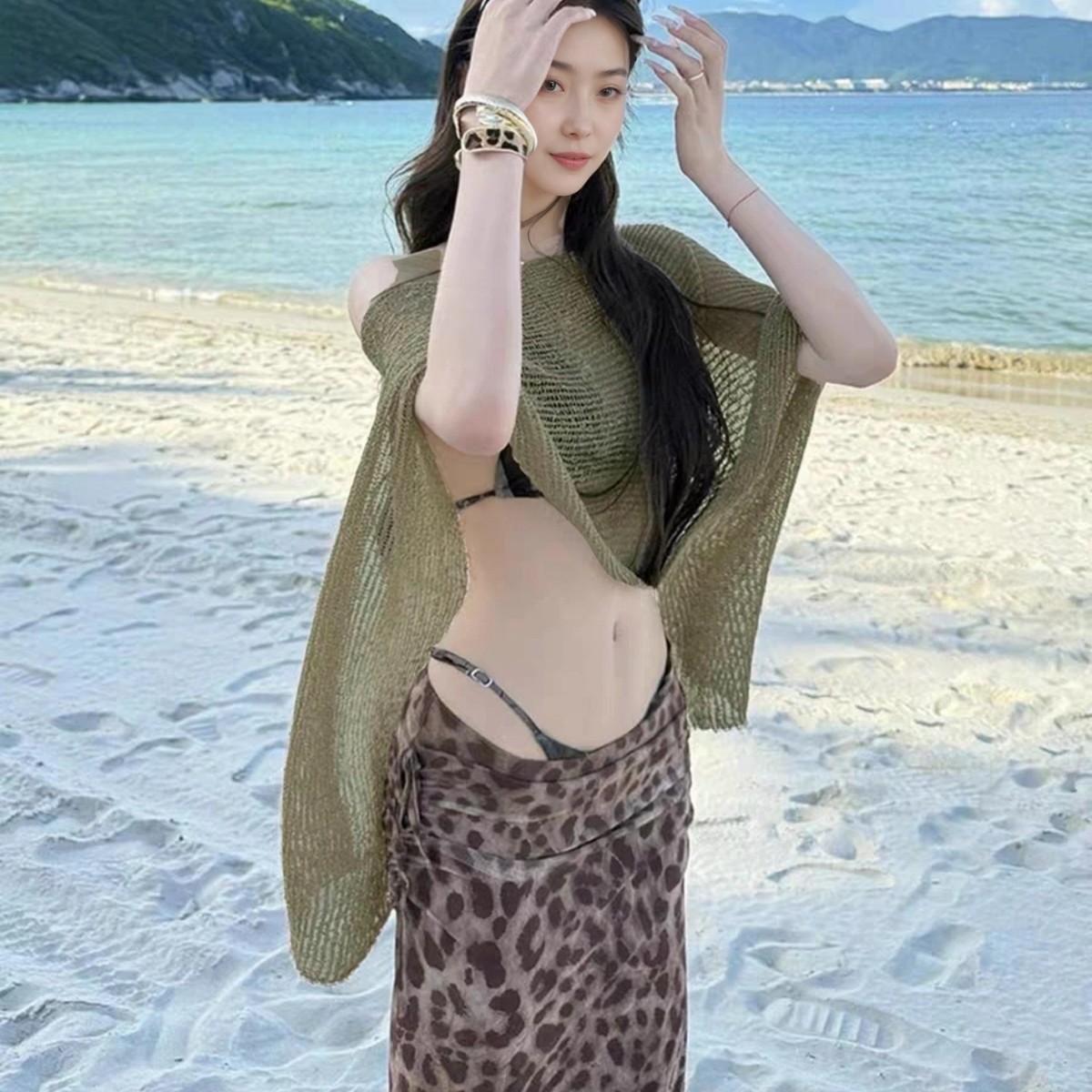 新款老钱风温柔氛围感斜领镂空透