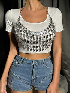 2024欧美速卖通跨境夜店性感亚克力拼接挂脖短款 抹胸小背心L21210