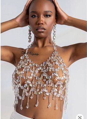 2024欧美外贸速卖通夏季新品镂空闪亮水晶吊坠小背心现货Z3797