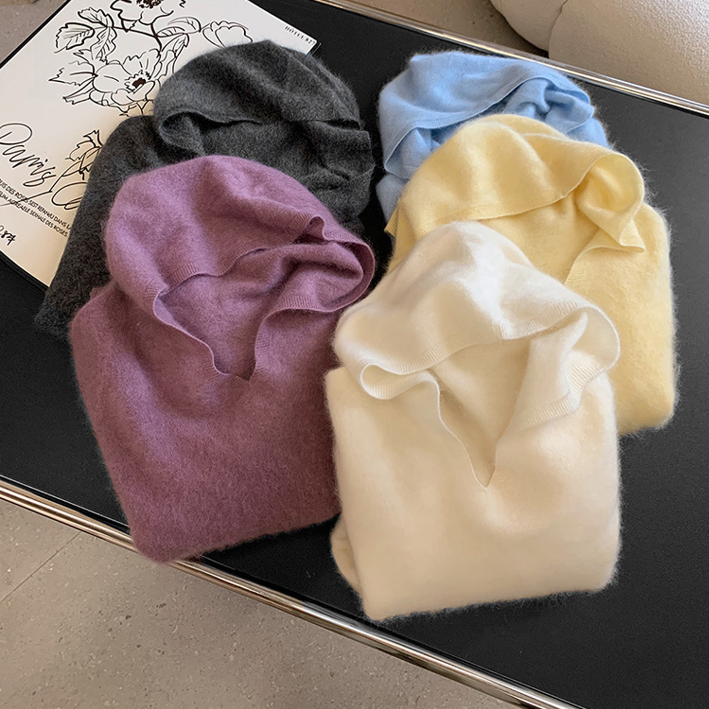 拉绒帽衫上衣!she贵28支羊绒羊毛岛精无缝V领连帽针织衫女