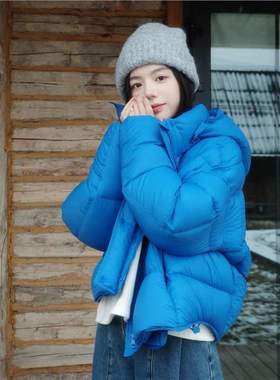 超好看 可溯源!90白鹅绒天蓝色连帽泡芙羽绒服外套25冬季短款加厚
