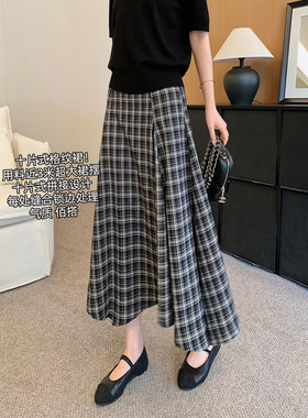 十片式格纹裙!用料近3mN次打版不规则大摆半身裙气质半裙H031010