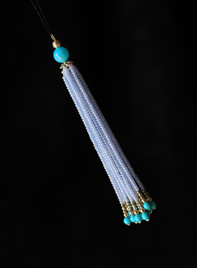 新款手工串珠蓝色米珠流苏压襟古风头饰DIY制作半成品配件