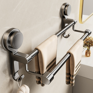 吸盘卫生间毛巾架子免打孔壁挂置物架浴室毛巾单杆洗手间收纳挂架