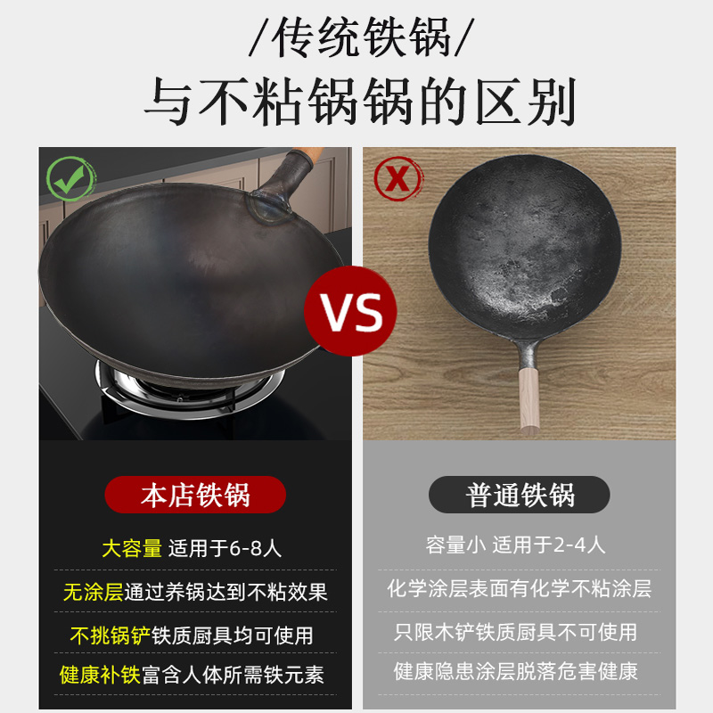 铁锅加厚厨师饭店商用炒菜锅传统老式家用燃气灶无涂层炒锅大圆底 厨房/烹饪用具 炒锅 原图主图