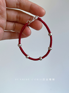 S925银泰国清迈手工编织蜡绳玉米圆珠手链复古纯银手串蛇形手绳女