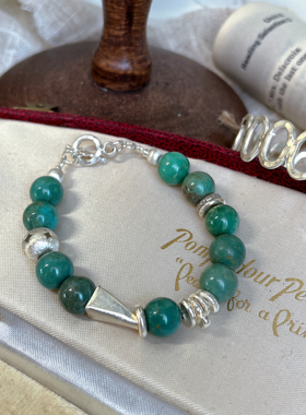 泰国清迈手工银饰925纯银天然绿松石手链女菱角包复古小众设计