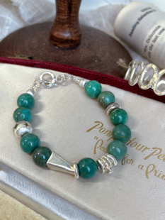 泰国清迈手工银饰925纯银天然绿松石手链女菱角包复古小众设计