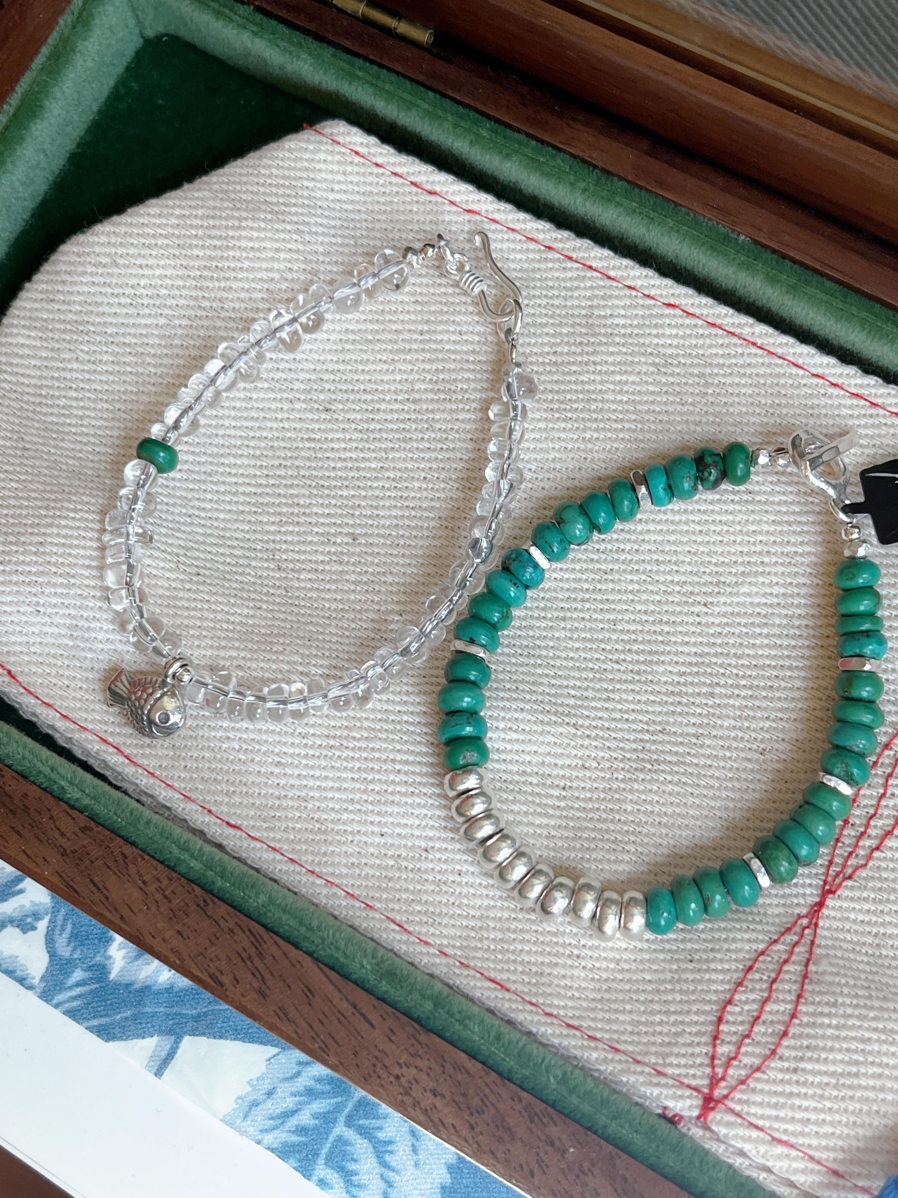 泰国清迈手工925纯银天然绿松石手链轻奢小众手饰女OT扣