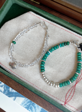 泰国清迈手工925纯银天然绿松石手链轻奢小众手饰女OT扣