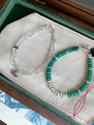 泰国清迈手工925纯银天然绿松石手链轻奢小众手饰女OT扣