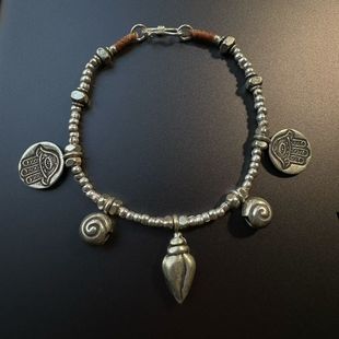 泰国925纯银天然贝壳海螺手链手编蜡绳编织款叠戴闺蜜礼物