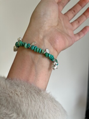 童趣925纯银天然绿松石手链蘑菇小狗苹果小众动物世界风质感首饰