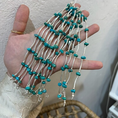 泰国清迈手工银饰925纯银天然绿松石手链女满天星复古小众设计