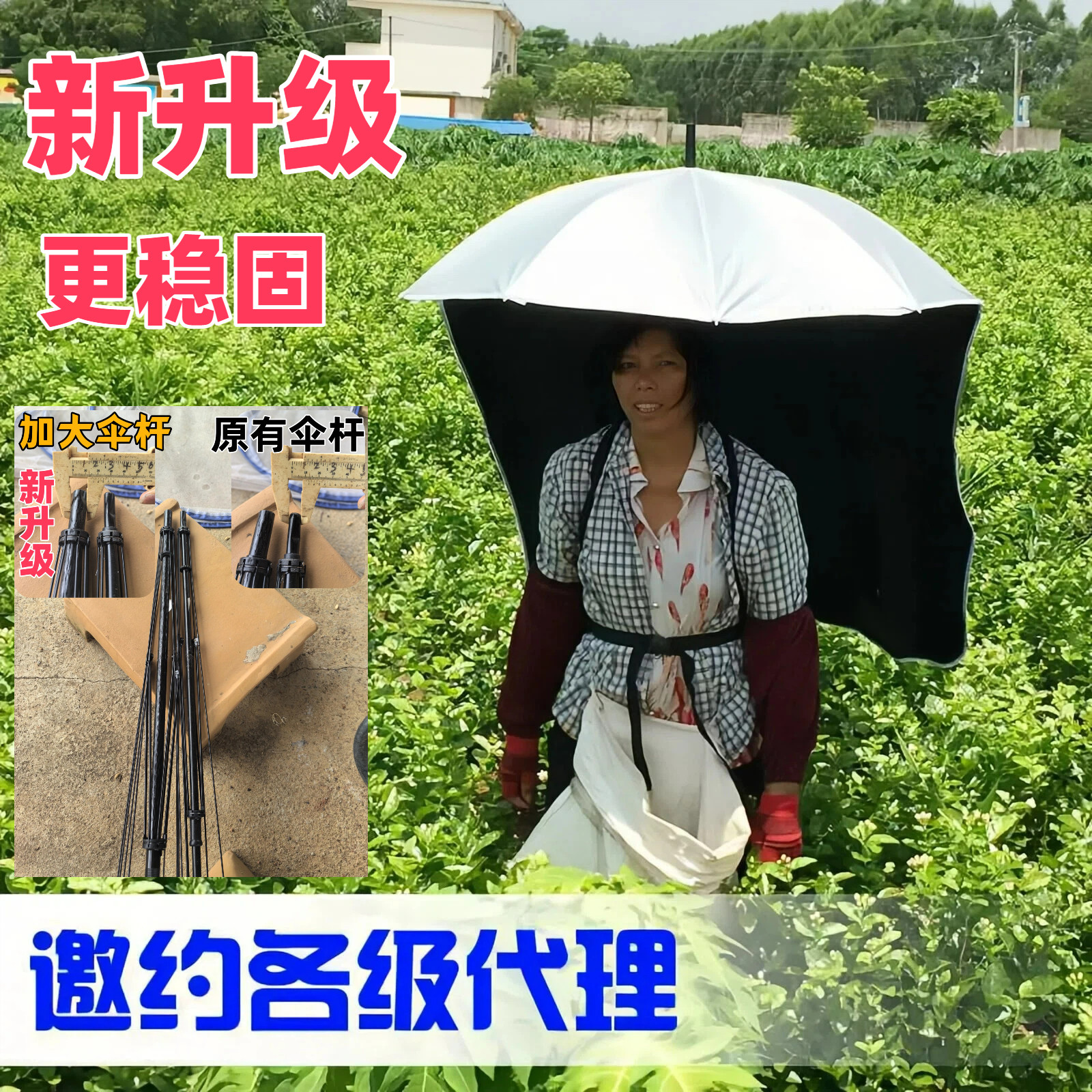 太阳伞黑胶防晒雨伞专用采茶伞户外可背式遮阳伞便携茶农钓伞神器图片