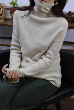 【LU】26支粗纺羊绒打底衫 羊绒高领两翻领打底