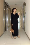 壹米·YI 女士长裙显瘦均码 包容身材 V领羊绒连衣裙后开叉时装