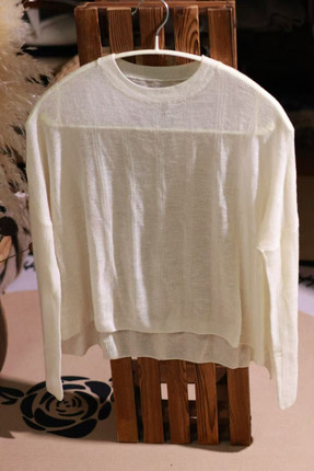 【LU】水溶羊绒系列    抽条羊绒上衣微透