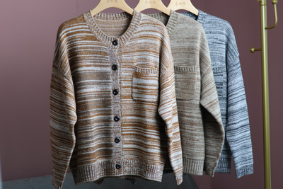 【LU】  花纱系列  100%羊绒花纱开衫三股线加厚小香外套宽松针织