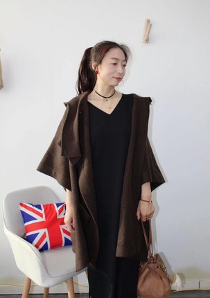 壹米·YI纯牦牛绒斗篷外套加厚保暖披肩软糯大衣大克重