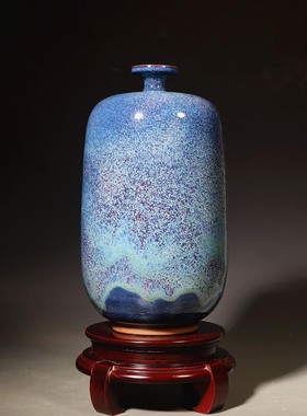 禹州神垕镇钧瓷花瓶摆件钧窑窑变开片高端收藏艺术品珍品大师手签
