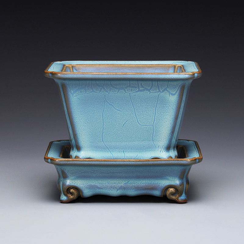 禹州钧瓷花盆北宋钧窑月白仿古