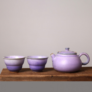 禹州神垕钧瓷紫色渐变功夫茶具中式客厅家用泡茶壶伴手礼陶瓷茶壶