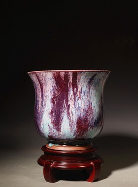 禹州神垕镇钧瓷花盆摆件家居鱼缸钧窑画筒陶瓷高端珍品大师周松建