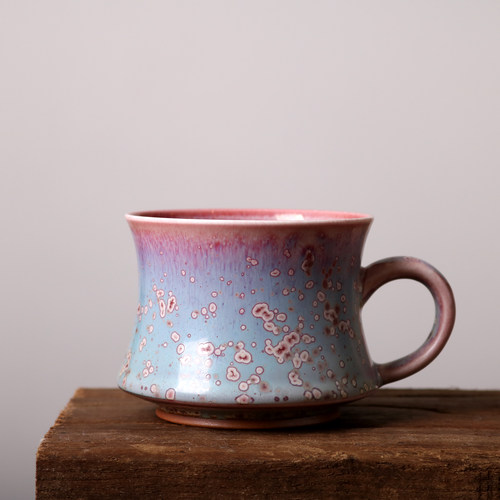 钧瓷茶杯马克杯咖啡杯钧窑渐变结晶办公室喝茶杯子带把陶瓷杯创意
