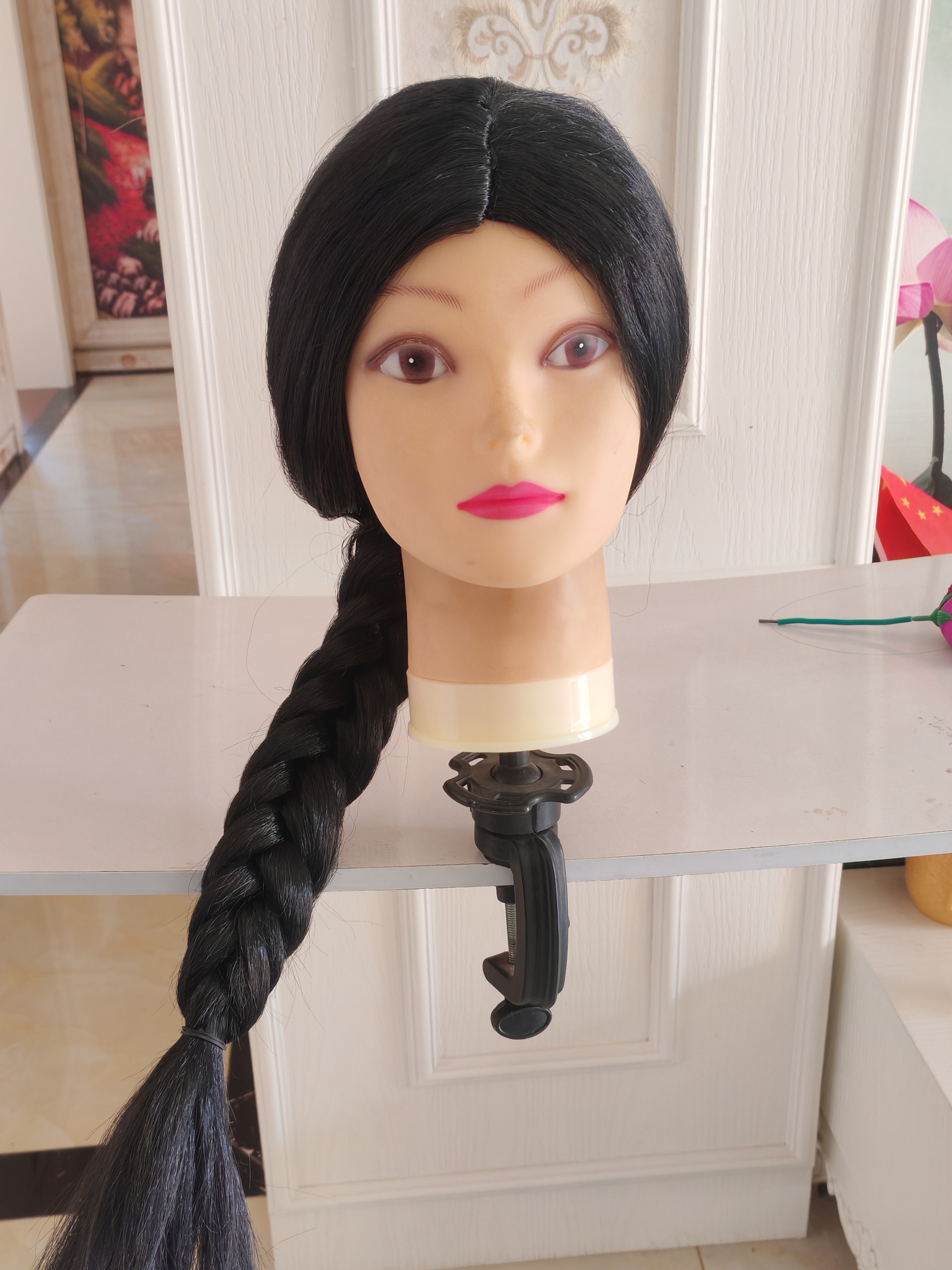 黑色单辫假发套中分麻花辫村姑表演男生反串装扮整顶假发cosplay