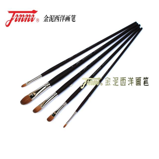 金泥狼毫扁圆薄型长杆水粉油画笔图片