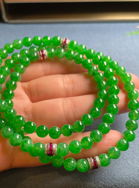 新中式正阳绿翡翠手串冰透辣绿色纯银红石干青多圈手链气质锁骨链