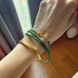 危料辣绿小米珠极细翡翠手链帝王绿项链新中式 小众礼物 国风男女款