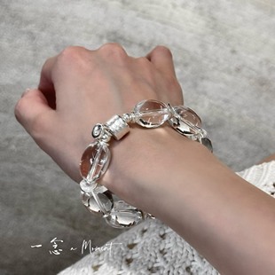 原创天然白水晶枣珠手串纯银钱袋子转运珠链小众高级感手饰送礼物