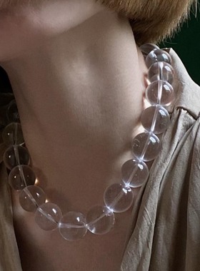 海伦同款巨无霸天然双A净体白水晶项链超大点位水晶锁骨链男女款