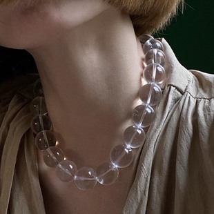 海伦同款 巨无霸天然双A净体白水晶项链超大点位水晶锁骨链男女款