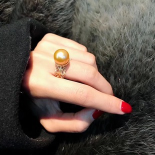 南洋金珍珠戒指s925银镀18K金活口女戒天然海水珍珠戒指百搭女款