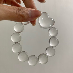 天然双A白水晶手串牛鼻孔泡泡珠爱心手链女款 轻奢小众精致手饰品