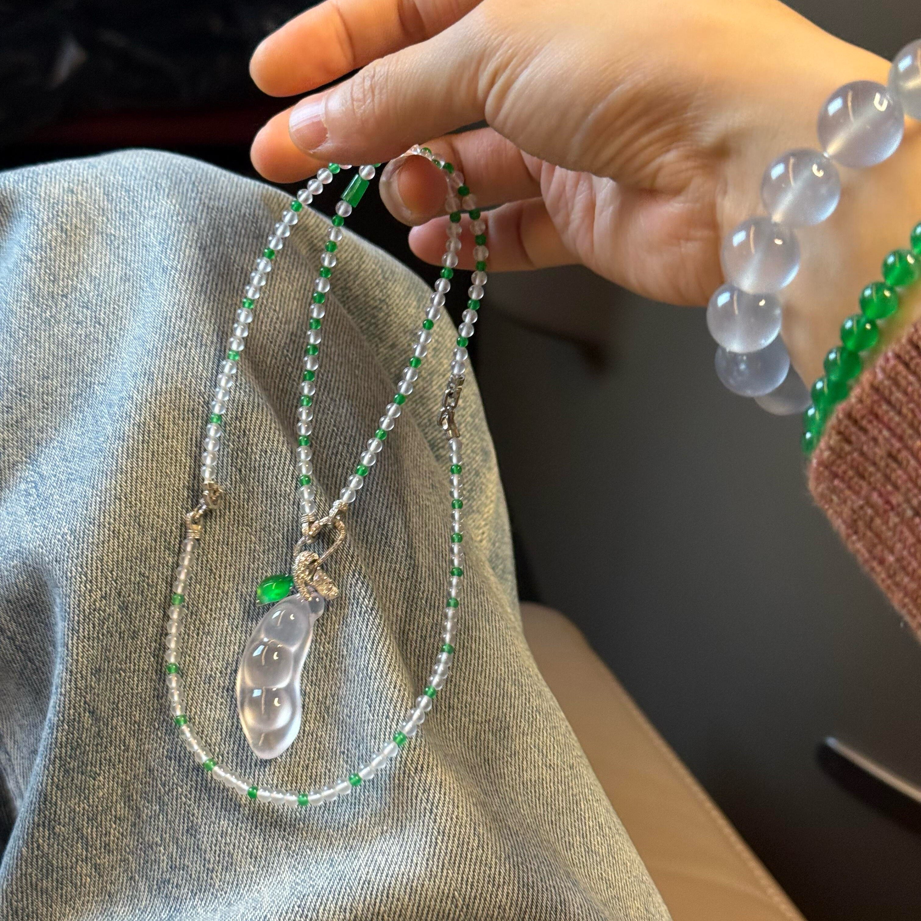 正阳绿翡翠万能链吊坠绳白冰小米珠项链女款锁骨链百搭新中式手链