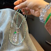 正阳绿翡翠万能链吊坠绳白冰小米珠项链女款 锁骨链百搭新中式 手链