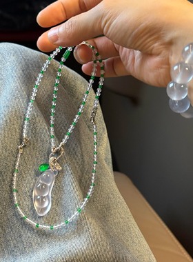 正阳绿翡翠万能链吊坠绳白冰小米珠项链女款锁骨链百搭新中式手链