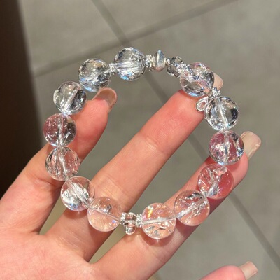 利姆利亚天然利姆利亚白水晶钻石光彩爆闪手串男女款纯银简约手链