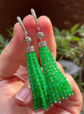 明星同款新中式冰种满绿耳坠流苏耳坠显白名媛高端气质耳线纯银女