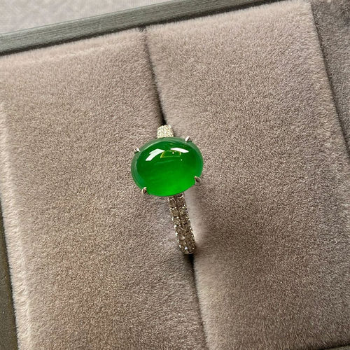 正阳绿糯米种翡翠戒指纯银小众