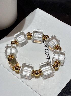 零度天然巴西原矿全净体白水晶大方糖15mm爆款水晶手串古法金男女