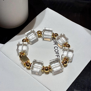 零度天然巴西原矿全净体白水晶大方糖15mm爆款 水晶手串古法金男女