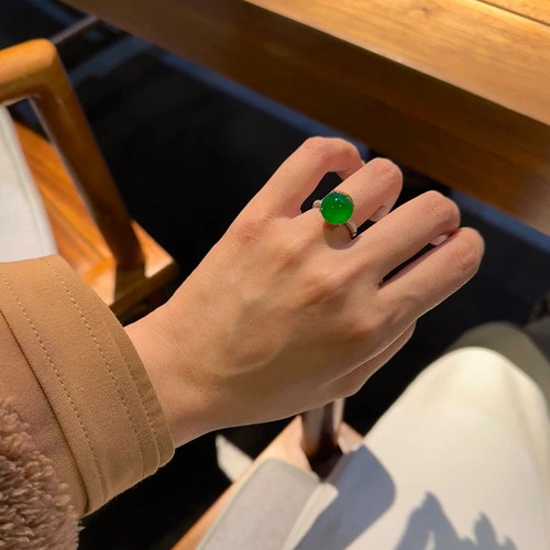 简约百搭翡翠戒指开口戒指气质女
